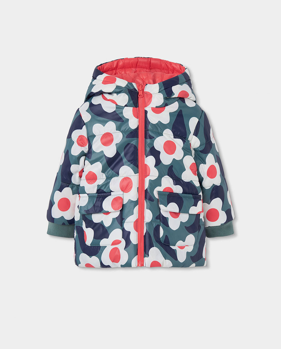 Parka Reversível Infantil com Capuz e Fecho Zip Branco / Vermelho-4