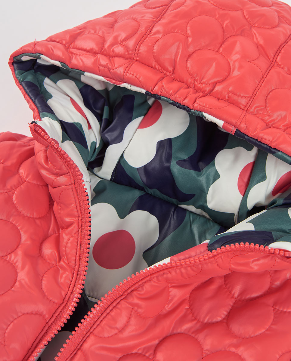 Parka Reversível Infantil com Capuz e Fecho Zip Branco / Vermelho-7
