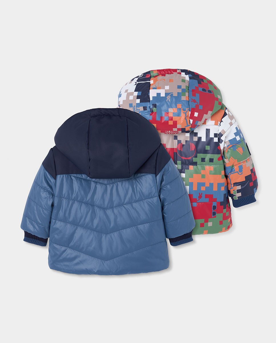 Parka Reversível Infantil com Capuz e Fecho Zip Boboli Azul / Preto-2