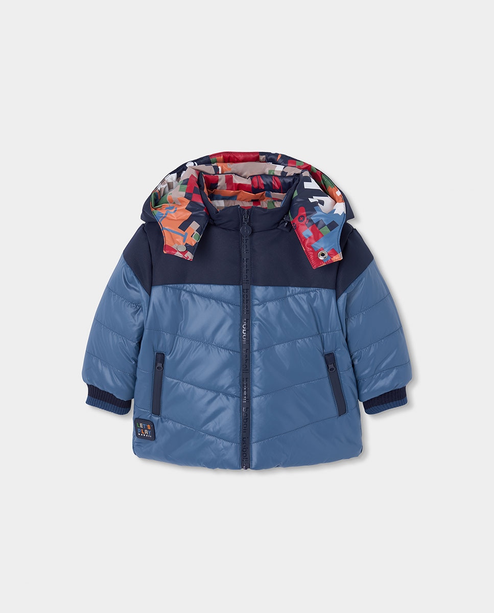 Parka Reversível Infantil com Capuz e Fecho Zip Boboli Azul / Preto-3