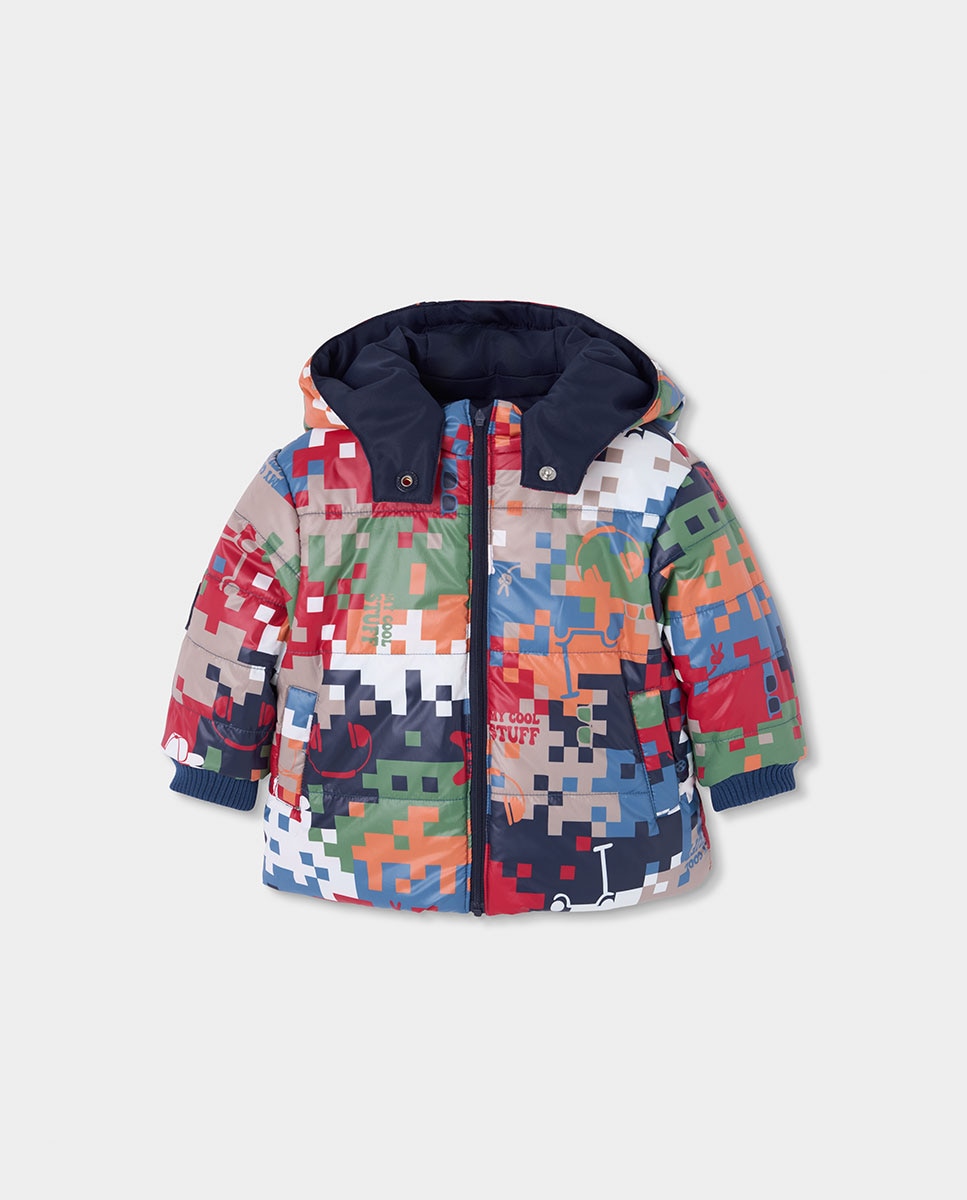 Parka Reversível Infantil com Capuz e Fecho Zip Boboli Azul / Preto-4