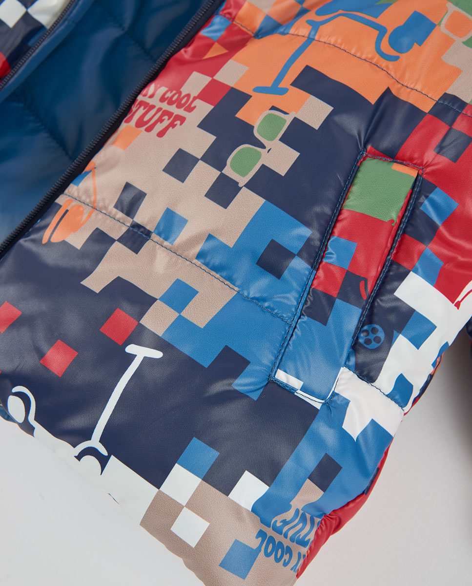 Parka Reversível Infantil com Capuz e Fecho Zip Boboli Azul / Preto-8