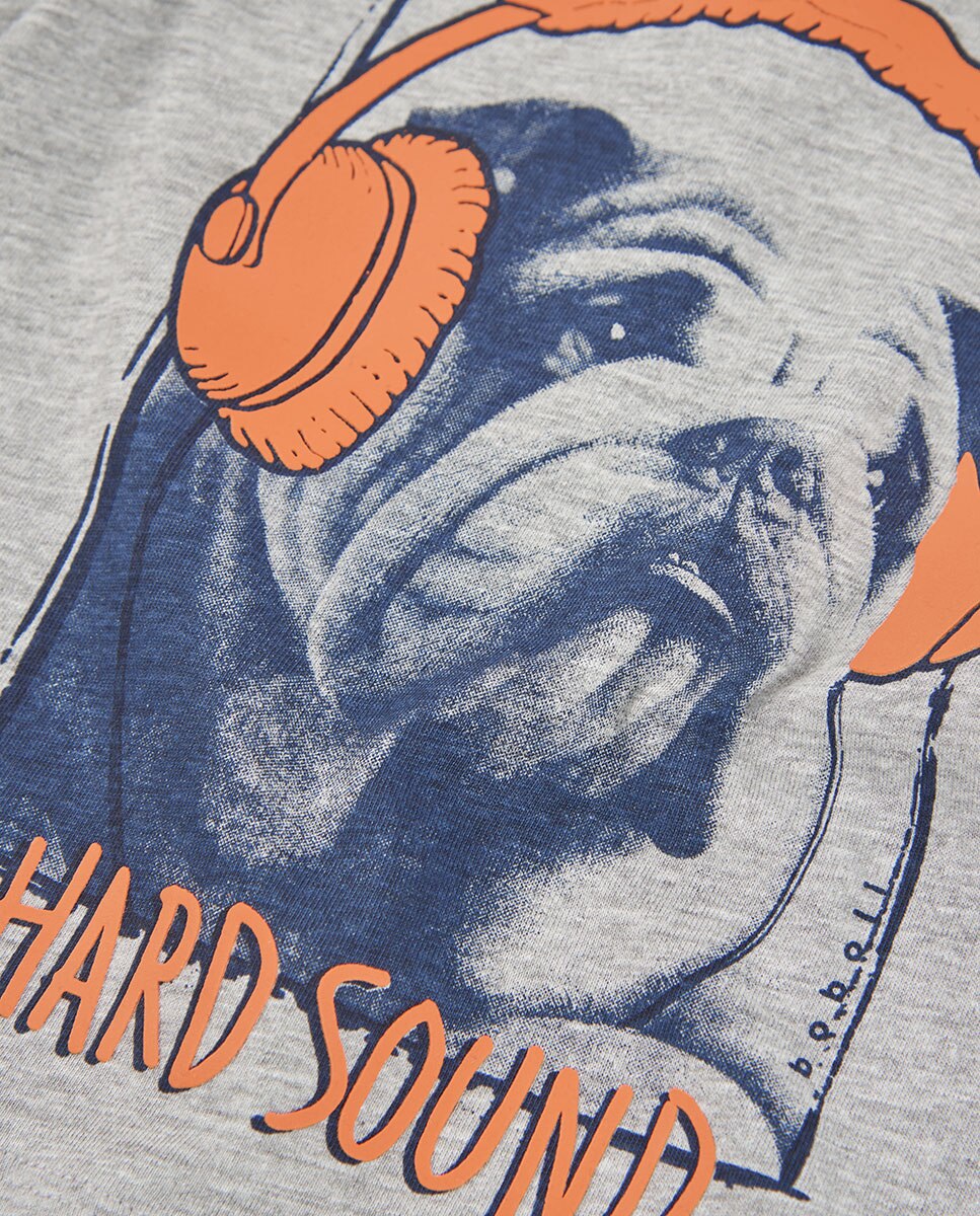 T-shirt Infantil de Manga Comprida com Gola Redonda Laranja / Cinzento-3