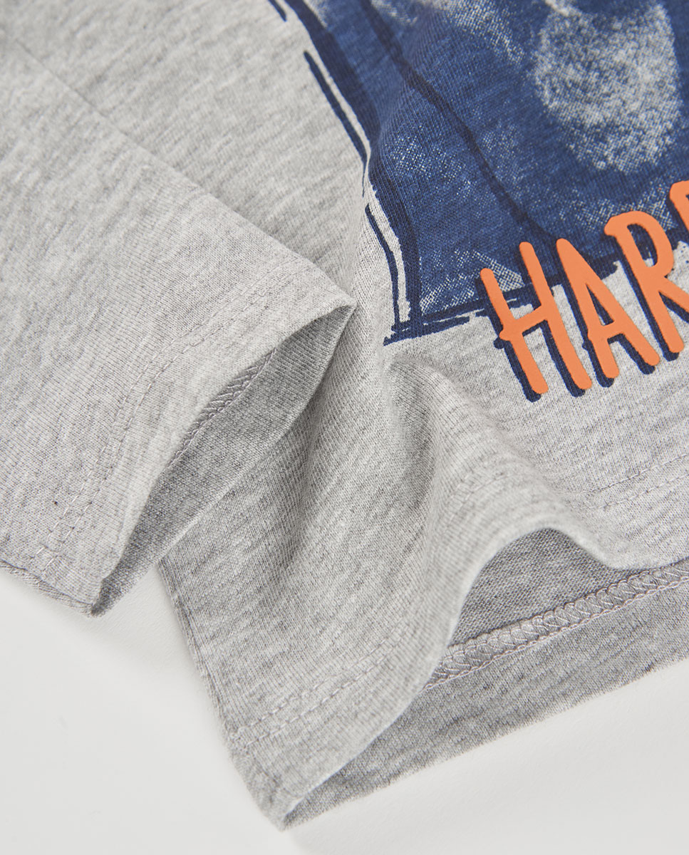 T-shirt Infantil de Manga Comprida com Gola Redonda Laranja / Cinzento-4