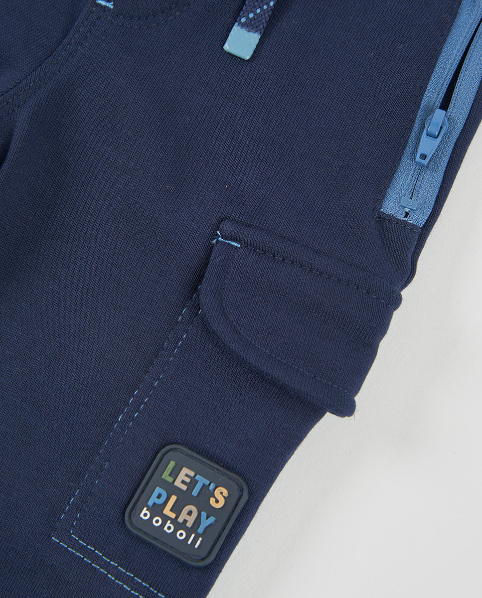 Calças de Felpa Infantil de Algodão com Cintura Subida Boboli Azul-claro-4