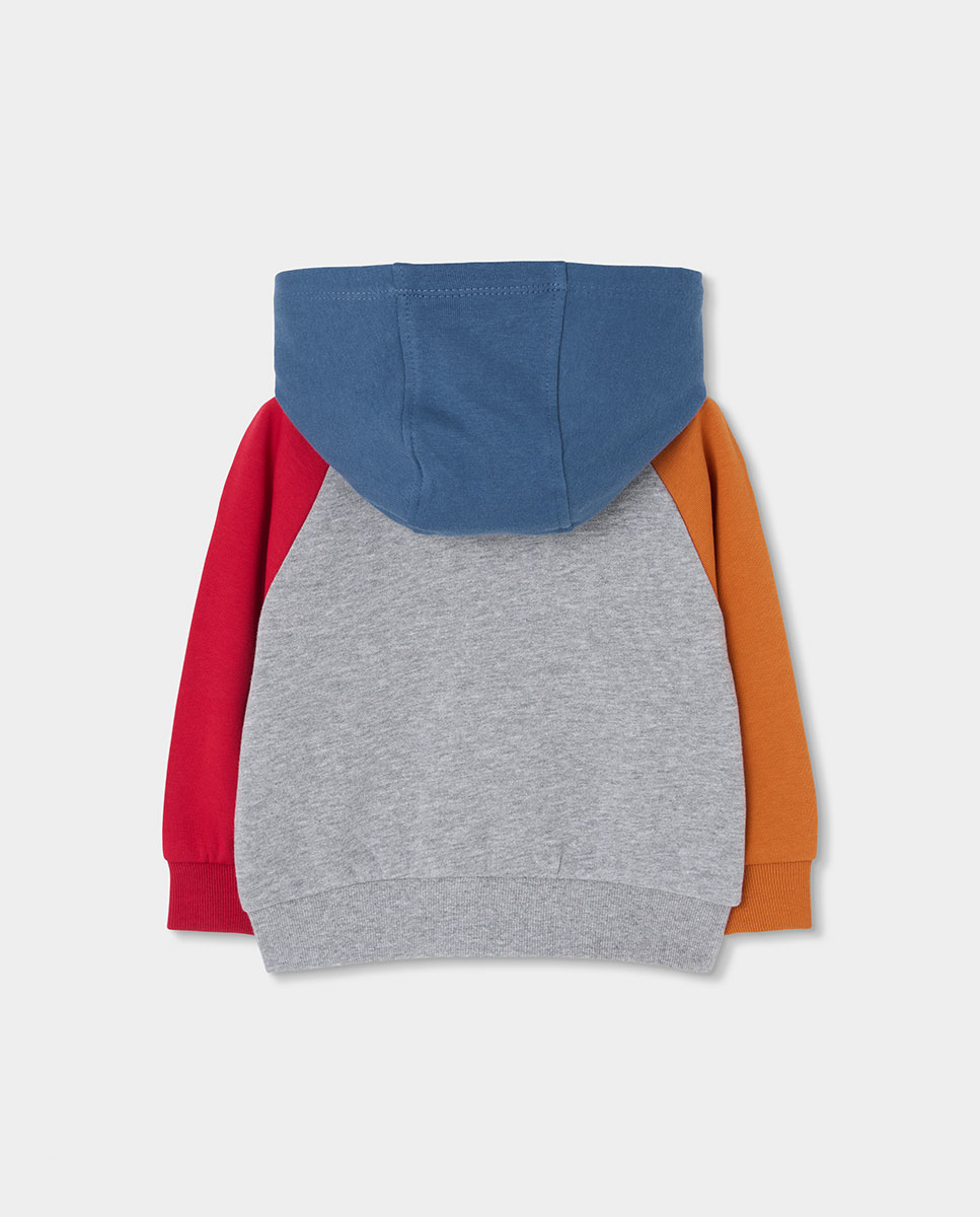 Casaco de Felpa Infantil com Capuz e Fecho Zip Azul-marinho / Laranja-2
