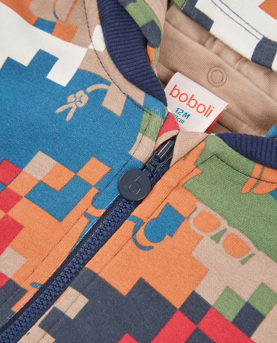 Casaco de Felpa Infantil de Algodão com Capuz e Fecho Zip Boboli Azul-marinho-3