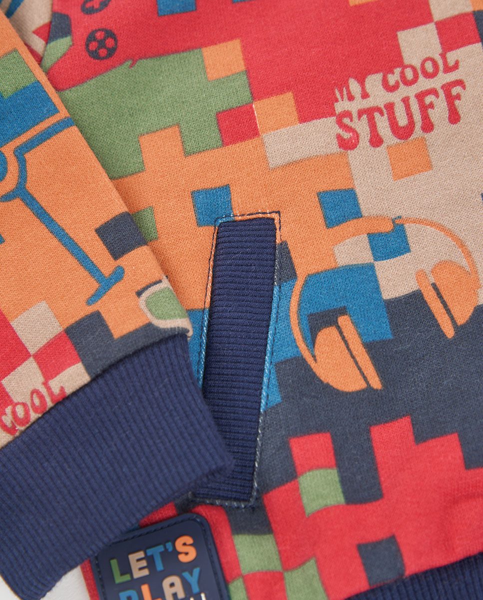 Casaco de Felpa Infantil de Algodão com Capuz e Fecho Zip Boboli Azul-marinho-4