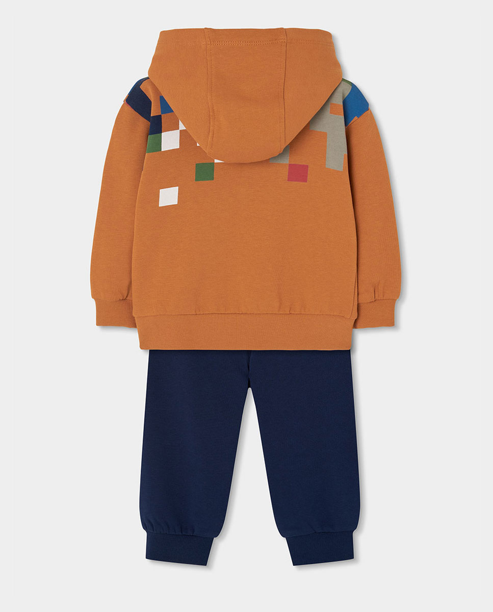 Conjunto de Felpa Infantil de Algodão com Capuz e Manga Comprida Azul-marinho-2