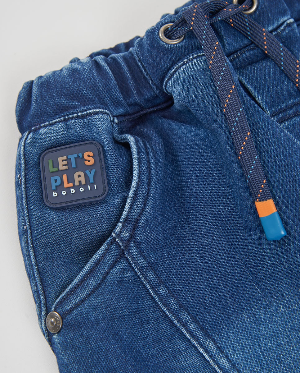 Jogpant Jeans de Cintura Subida Infantil Azul-marinho / Laranja-3