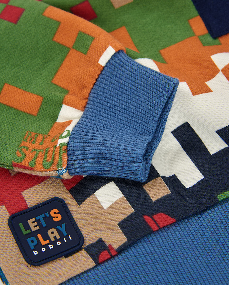 Sweatshirt de Felpa Infantil de Algodão com Manga Comprida Boboli Azul-4
