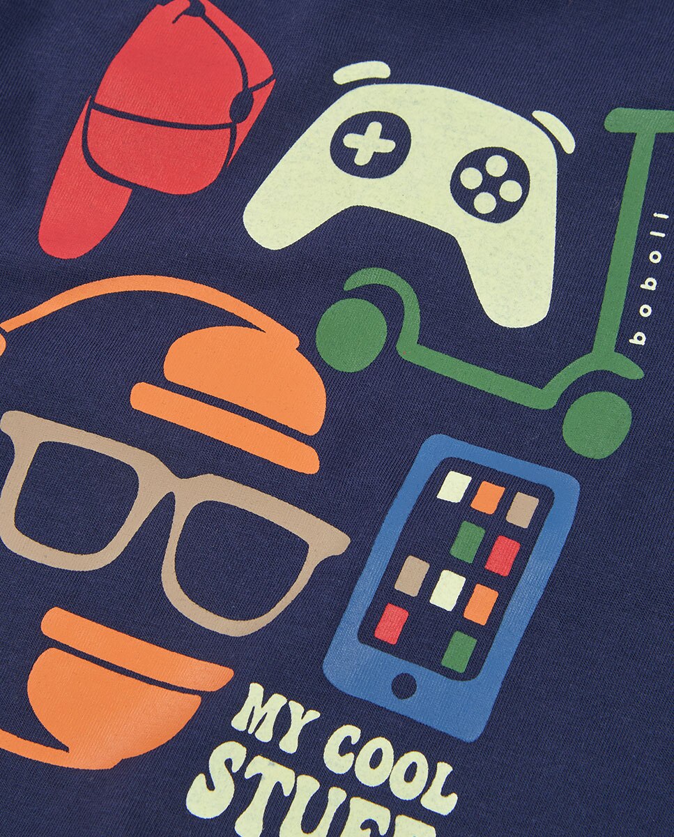 T-shirt Infantil de Algodão de Manga Comprida com Gola Redonda Multicolor-3