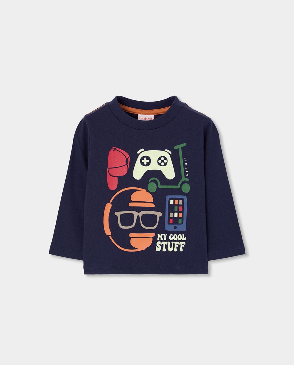 Imagem 0 de T-shirt Infantil de Algodão de Manga Comprida com Gola Redonda