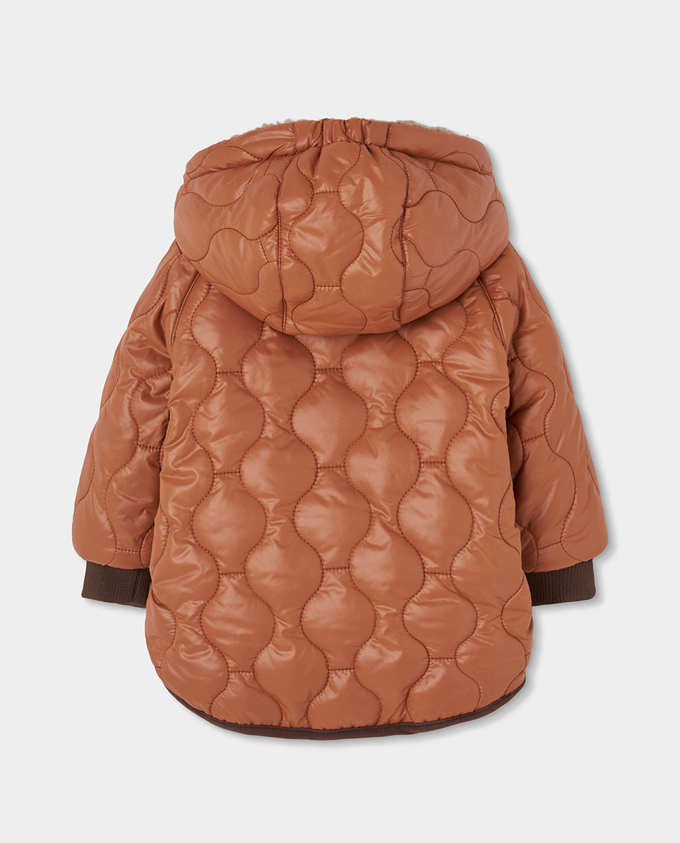 Parka Reversível Infantil com Capuz e Fecho Zip Boboli Castanho / Branco gasto-5
