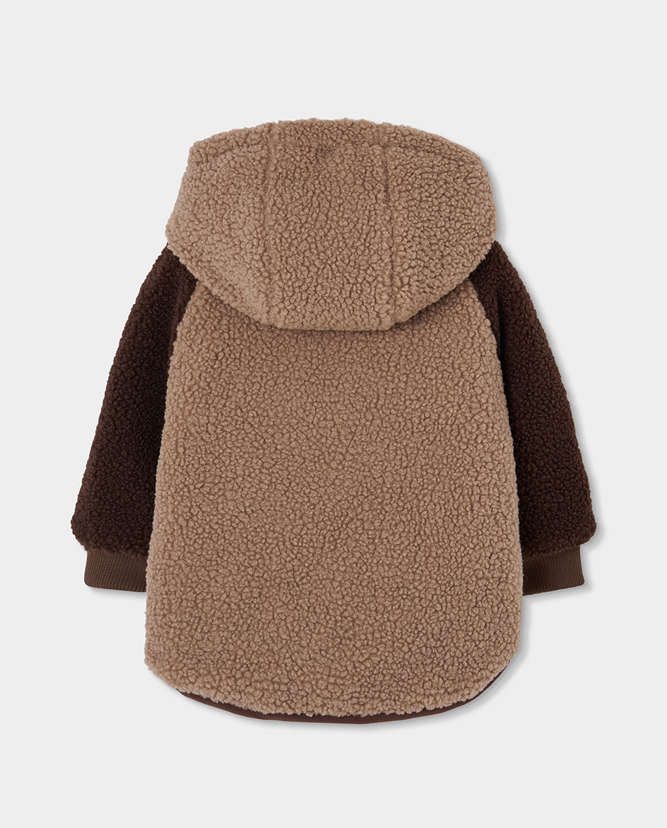 Parka Reversível Infantil com Capuz e Fecho Zip Boboli Castanho / Branco gasto-6
