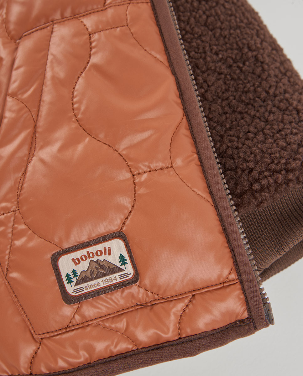 Parka Reversível Infantil com Capuz e Fecho Zip Boboli Castanho / Branco gasto-8