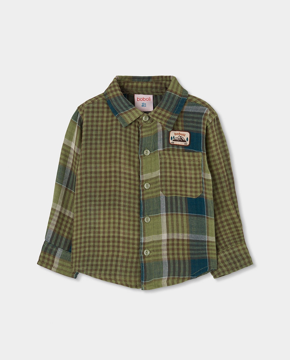 Imagem 0 de Camisa de Algodão Infantil Aos Quadrados de Manga Comprida