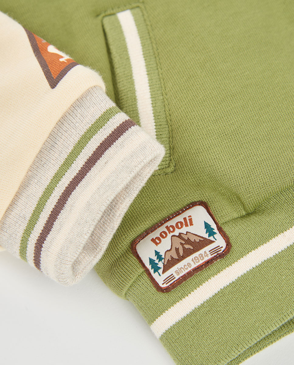 Casaco de Felpa de Algodão Infantil com Fecho Zip e Capuz Verde-4