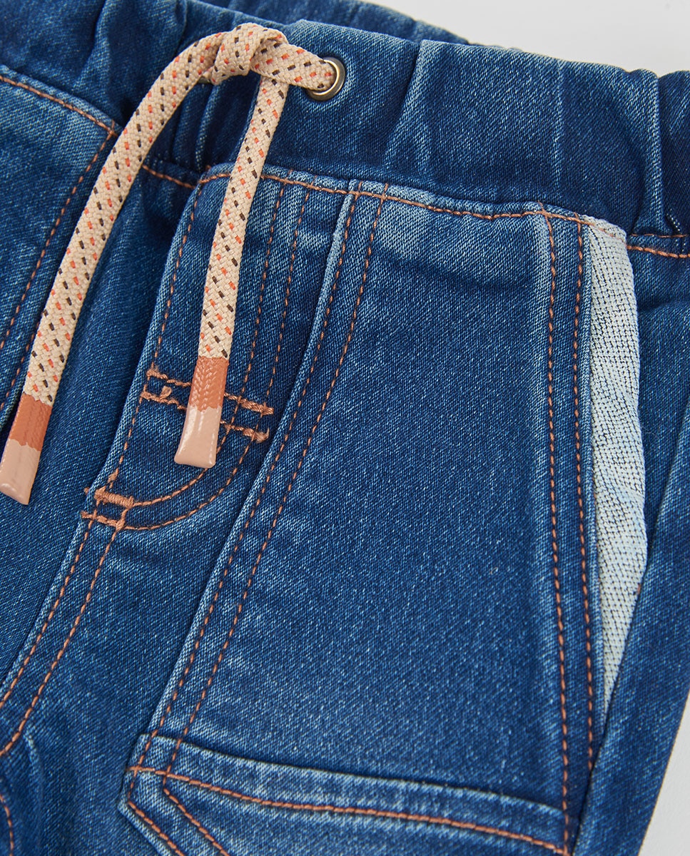 Jeans Infantil com Corte a Direito e Cintura Subida Azul / Cinzento-3