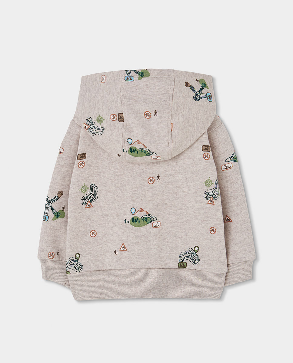 Casaco de Felpa de Algodão Infantil com Fecho Zip e Capuz Bege / Branco-2