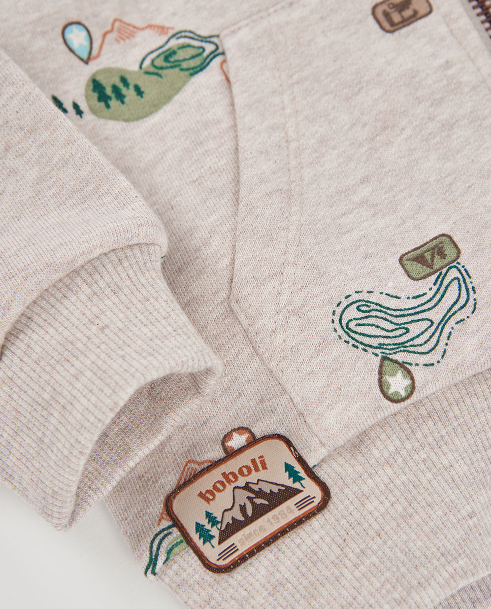 Casaco de Felpa de Algodão Infantil com Fecho Zip e Capuz Bege / Branco-4