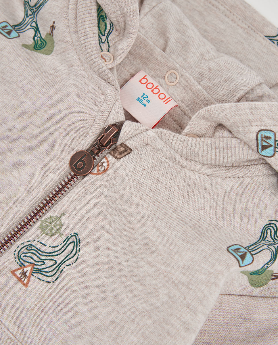 Casaco de Felpa de Algodão Infantil com Fecho Zip e Capuz Bege / Branco-3