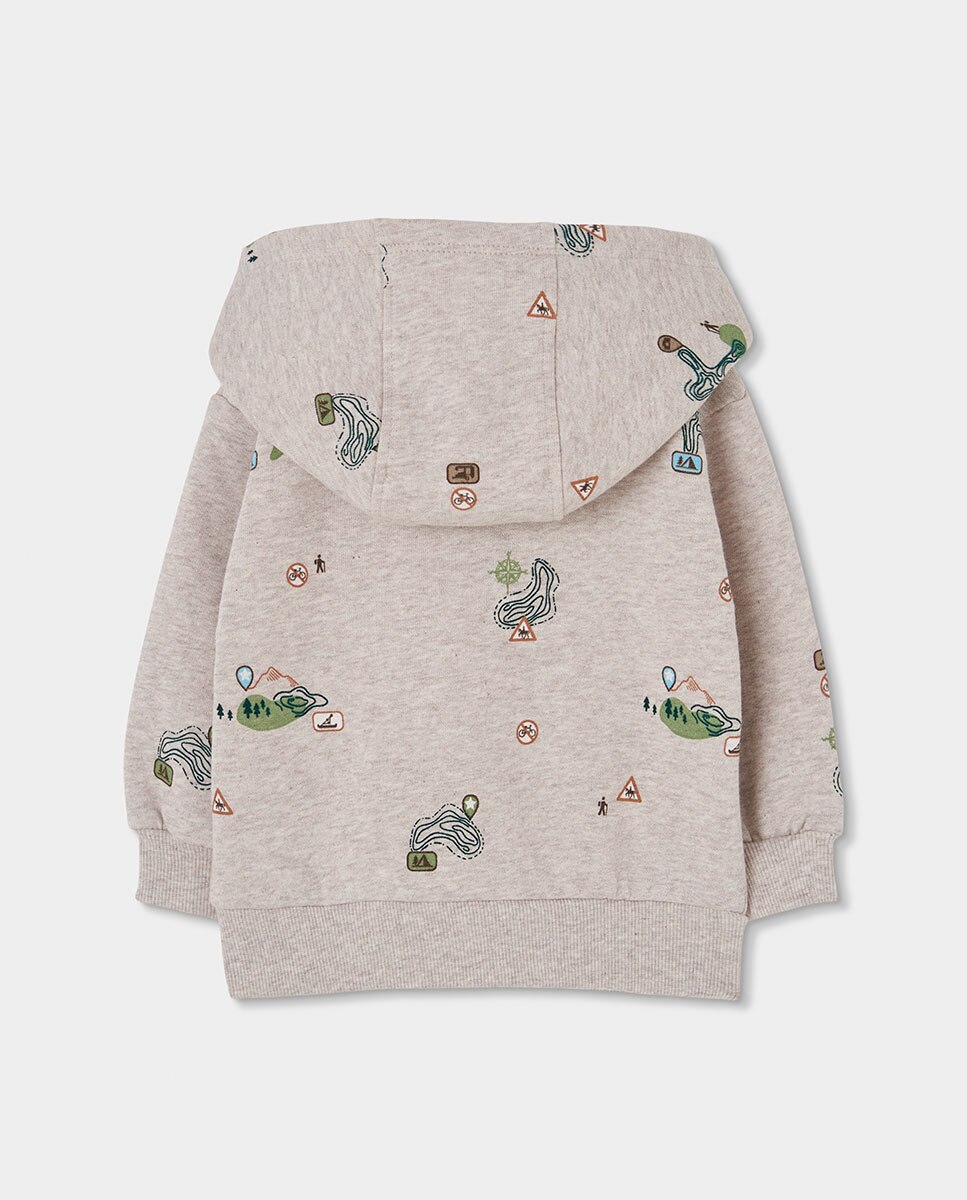 Sweatshirt de Felpa Infantil de Algodão com Capuz e Manga Comprida Bege-2