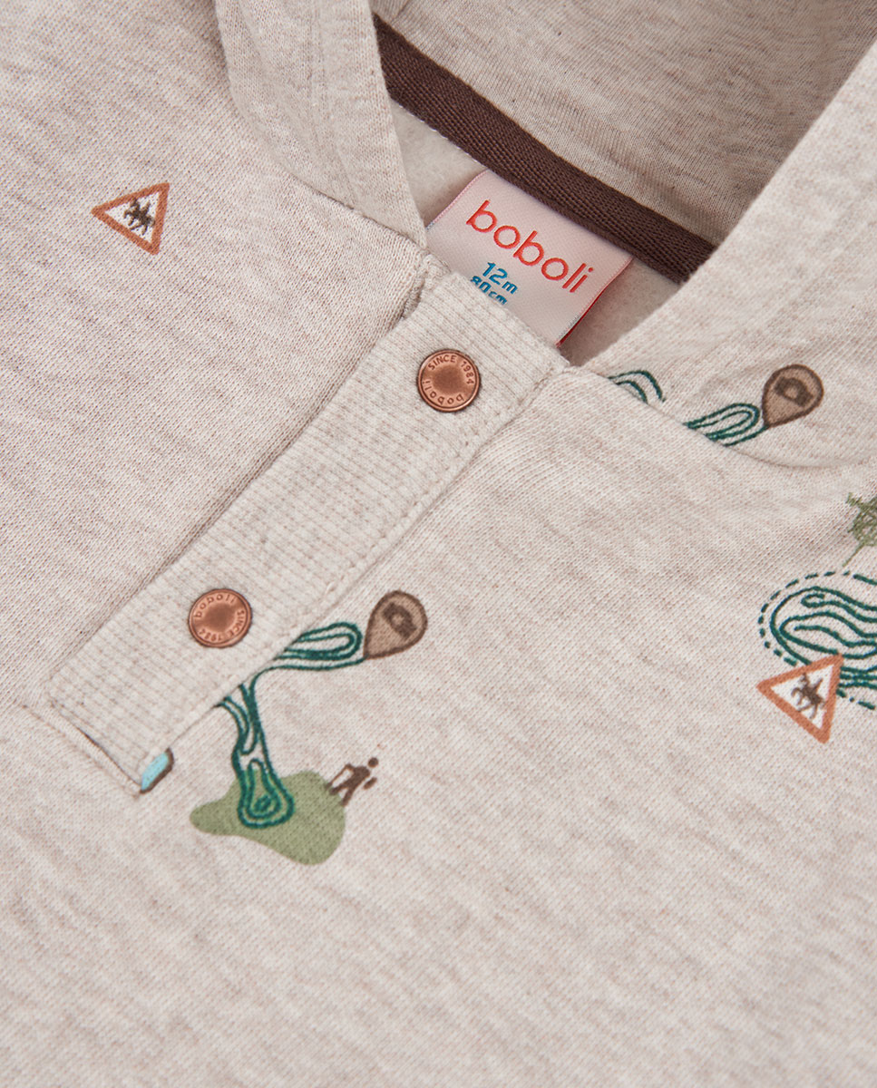 Sweatshirt de Felpa Infantil de Algodão com Capuz e Manga Comprida Bege-3