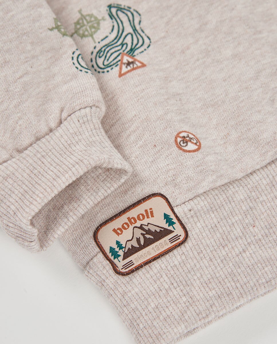 Sweatshirt de Felpa Infantil de Algodão com Capuz e Manga Comprida Bege-4