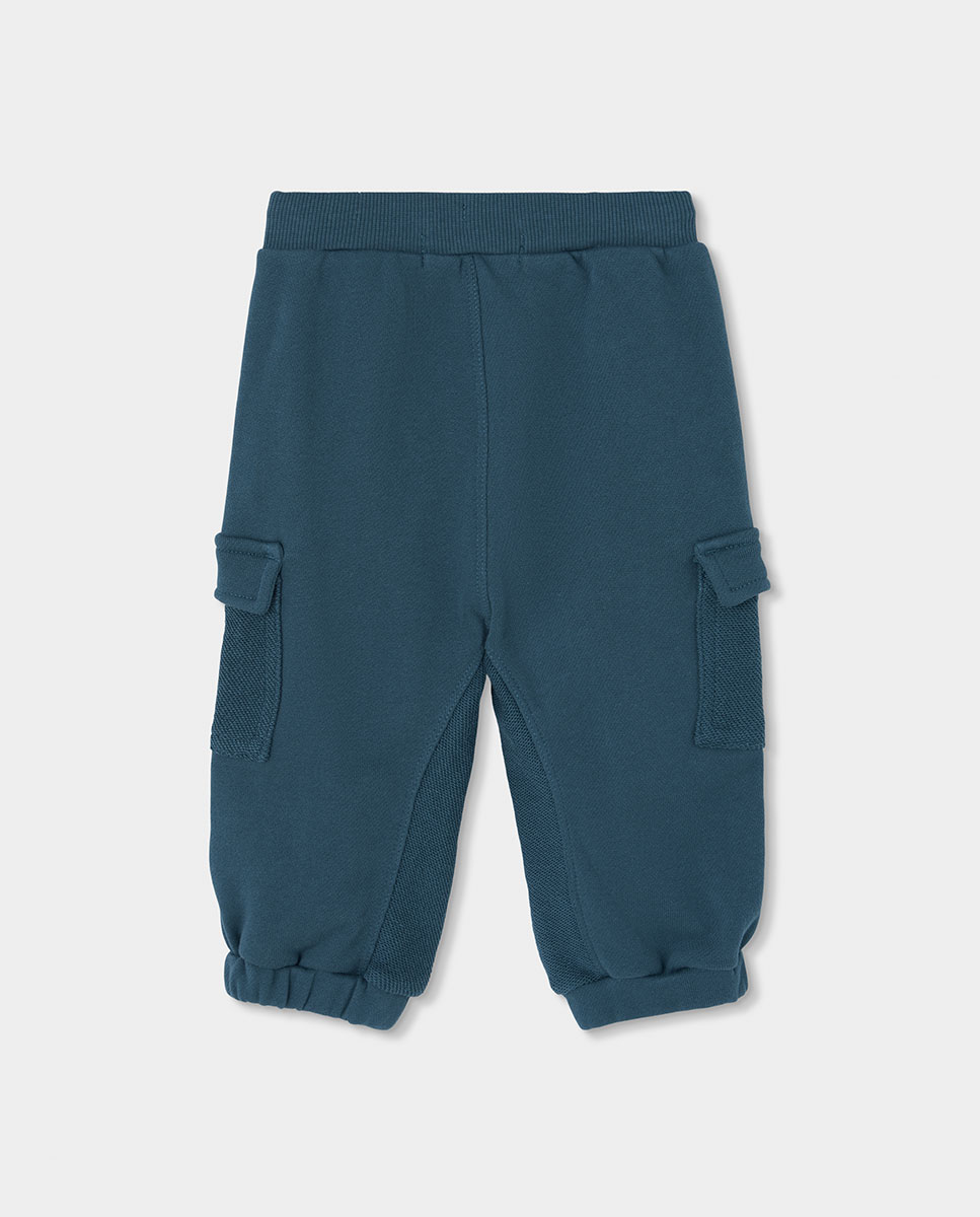 Calças de Felpa Infantil de Algodão com Cintura Subida Verde-acinzentado-2