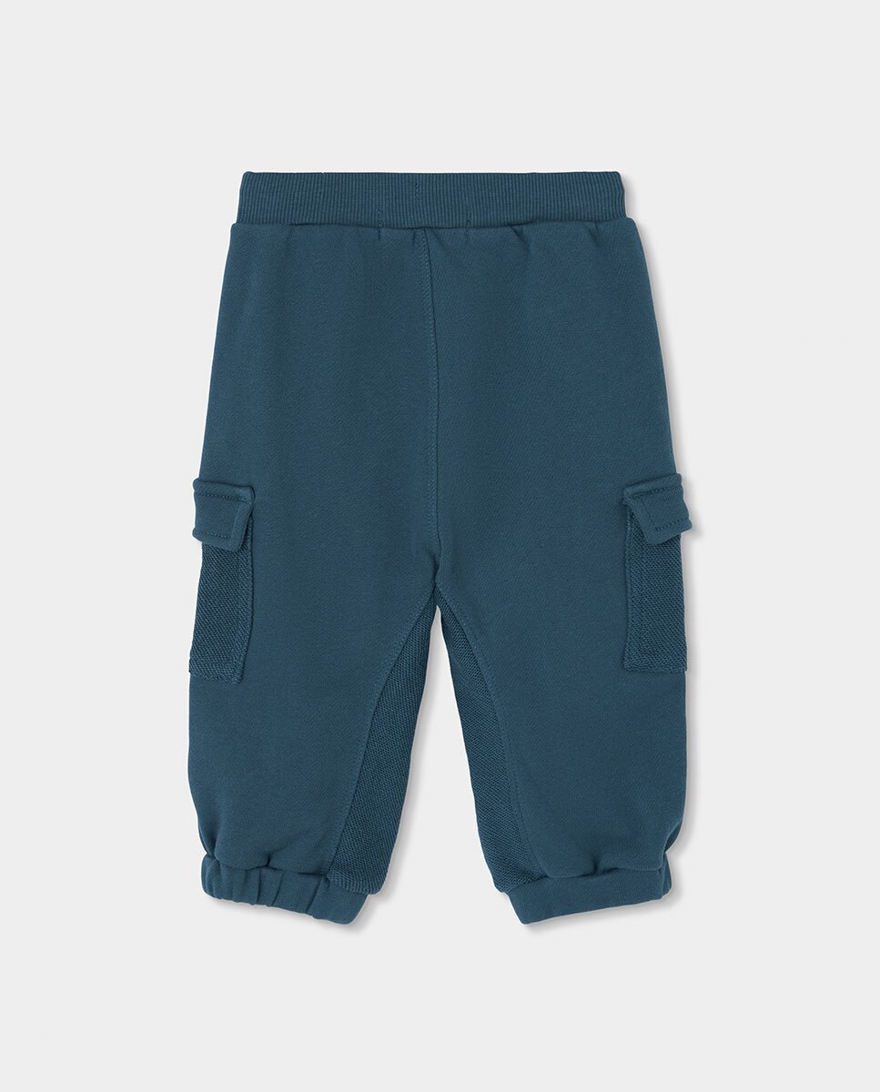 Calças de Felpa Infantil de Algodão com Cintura Subida Verde-acinzentado-2