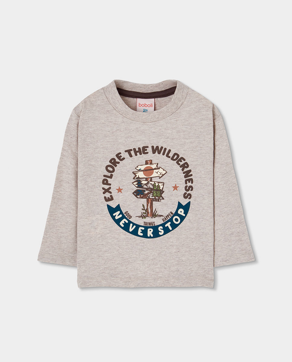 Imagem 0 de T-shirt de Algodão Infantil de Manga Comprida com Gola Redonda