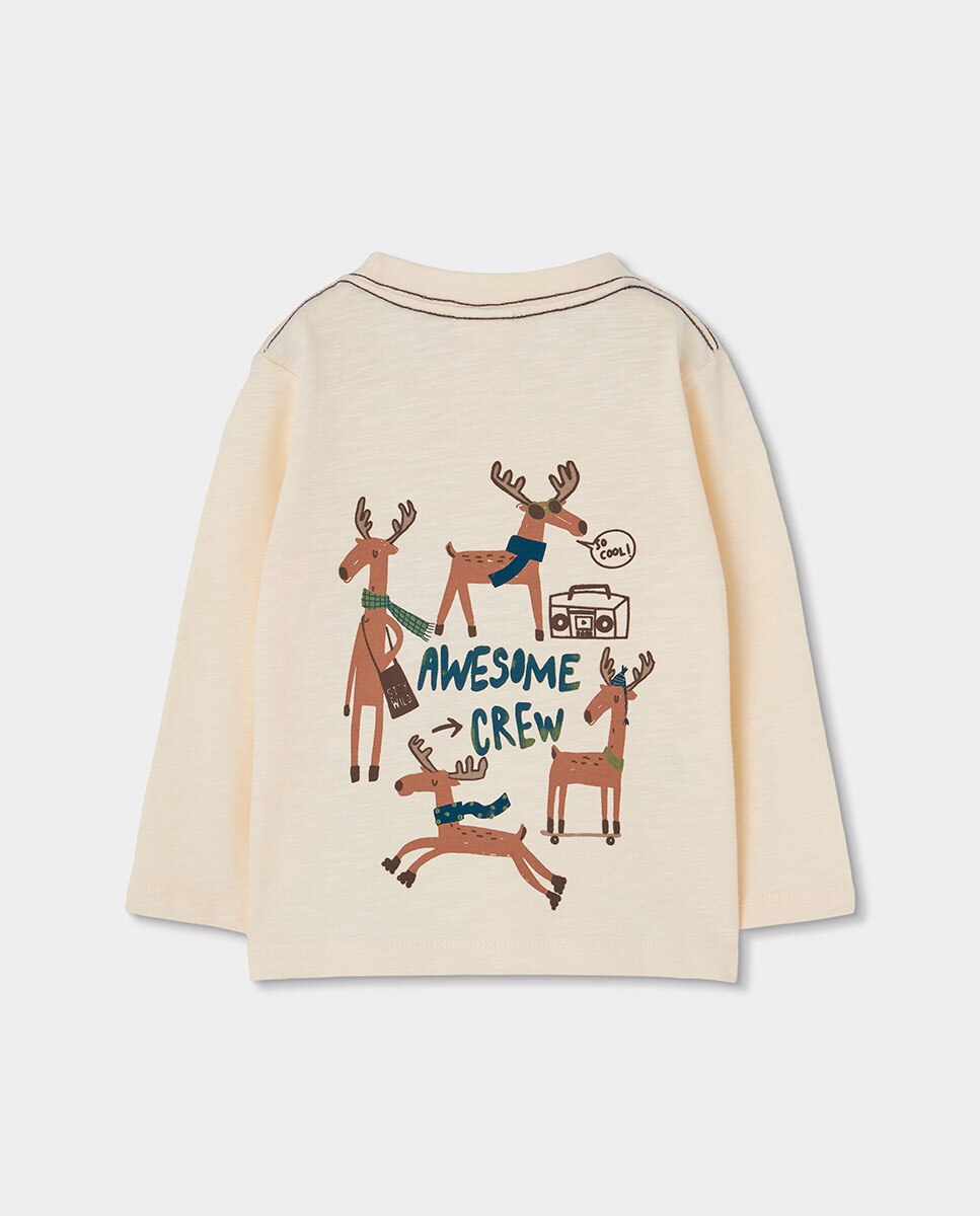 T-shirt de Algodão Infantil de Manga Comprida com Gola Redonda Multicolor-2