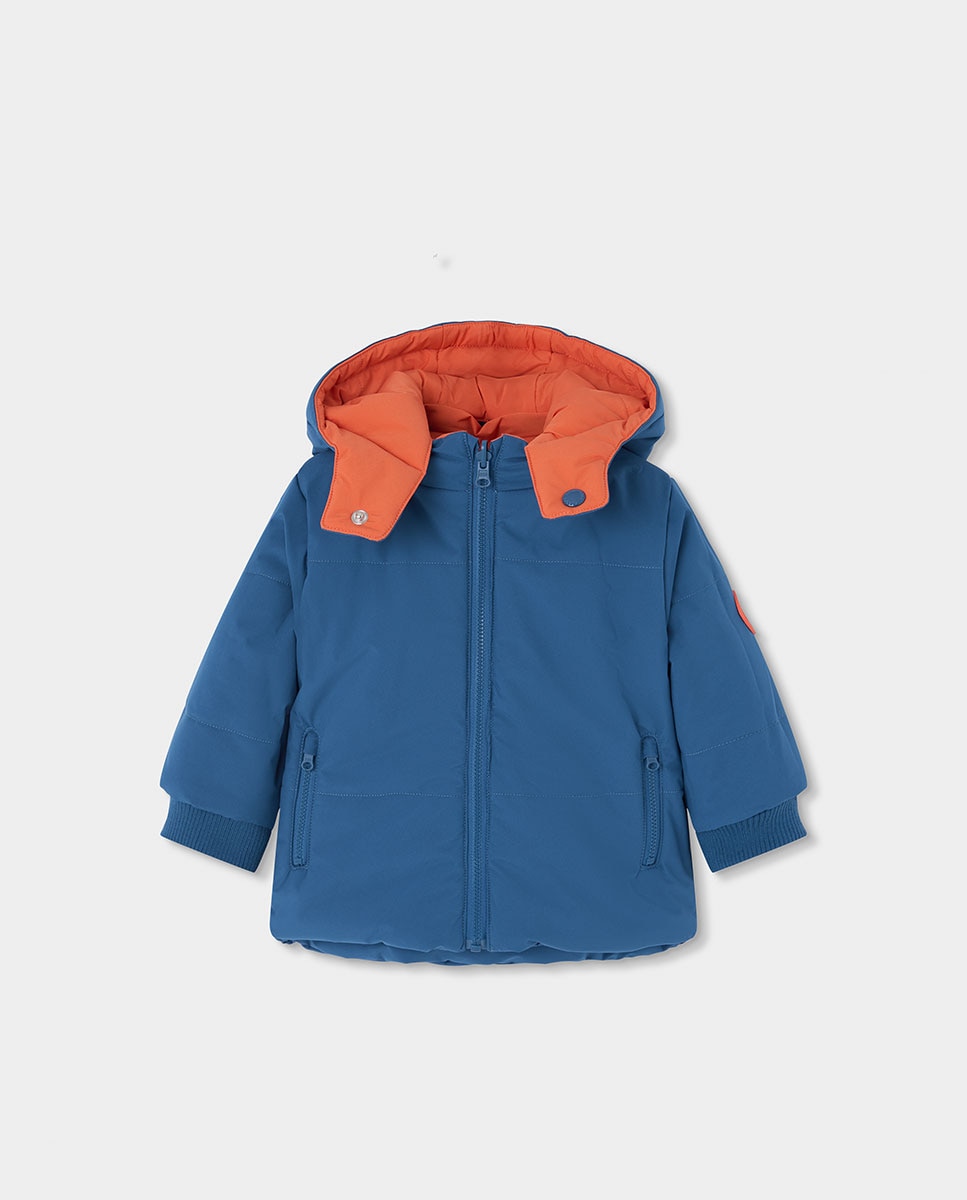 Parka Reversível Infantil com Capuz Desmontável e Fecho Zip Azul-marinho / Laranja-4