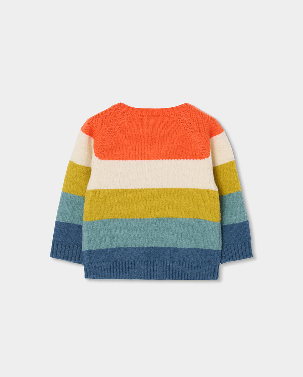Camisola Infantil de Manga Comprida com Estampado Às Riscas Amarelo-2
