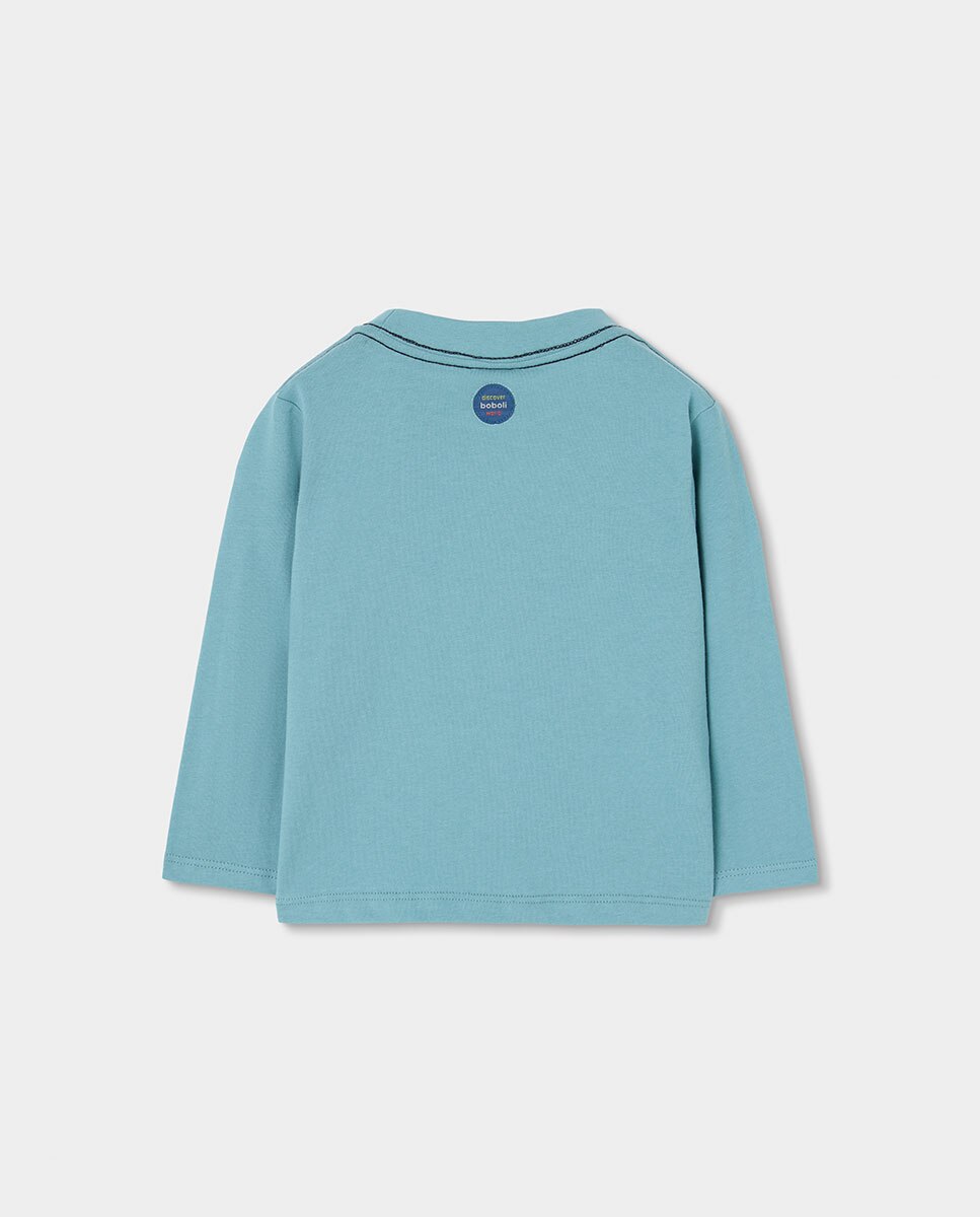 T-shirt de Algodão Infantil de Manga Comprida com Estampado Geométrico Azul-marinho / Laranja-2