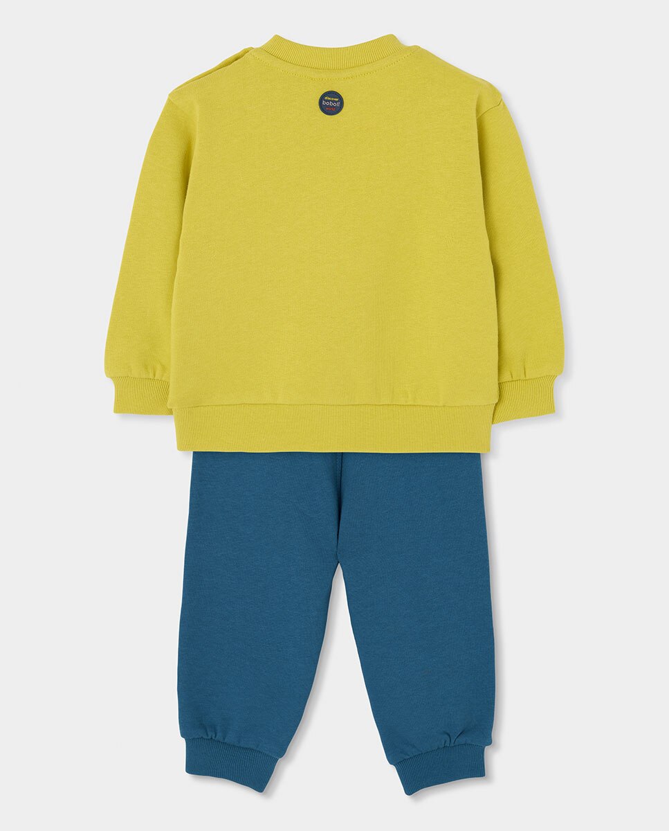Fato de Treino de Felpa de Algodão Infantil de Manga Comprida com Bolso Azul-marinho-2