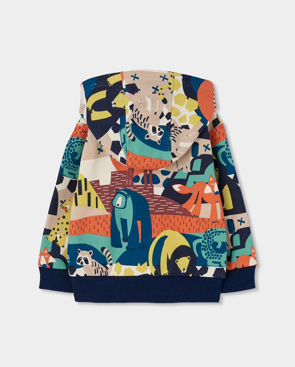 Casaco de Felpa de Algodão Infantil com Capuz e Fecho Zip Multicolor-2