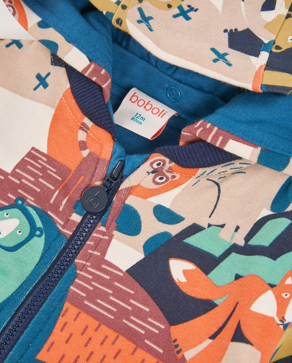 Casaco de Felpa de Algodão Infantil com Capuz e Fecho Zip Multicolor-3