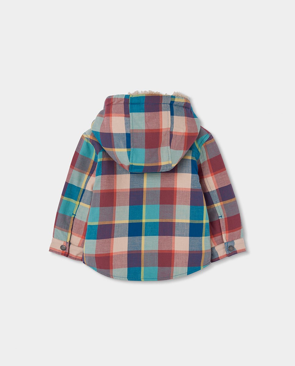 Blusão de Algodão Aos Quadrados com Capuz Multicolor-2