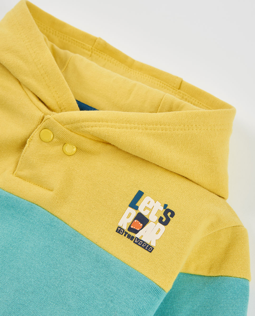 Sweatshirt de Felpa de Algodão Infantil com Capuz e Manga Comprida Amarelo-3