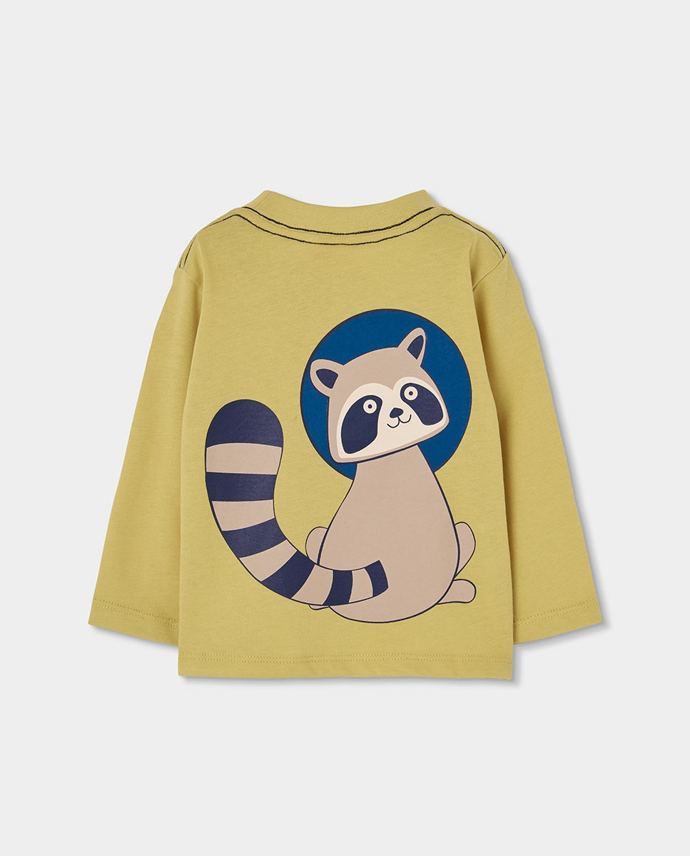 T-shirt de Algodão Infantil de Manga Comprida com Gola Redonda Azul-marinho-2