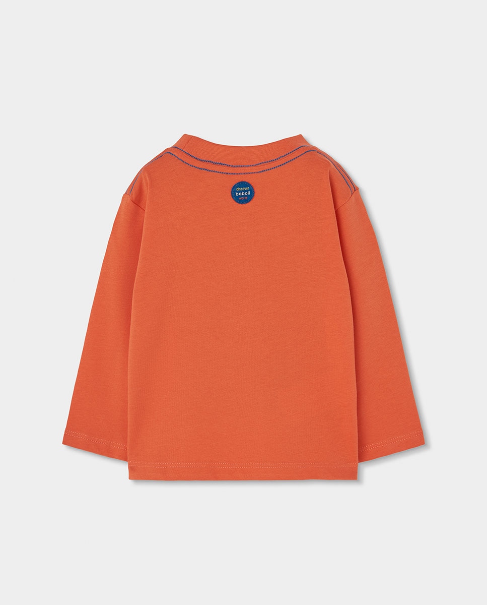 T-shirt de Algodão Infantil de Manga Comprida com Estampado Geométrico Laranja / Preto-2