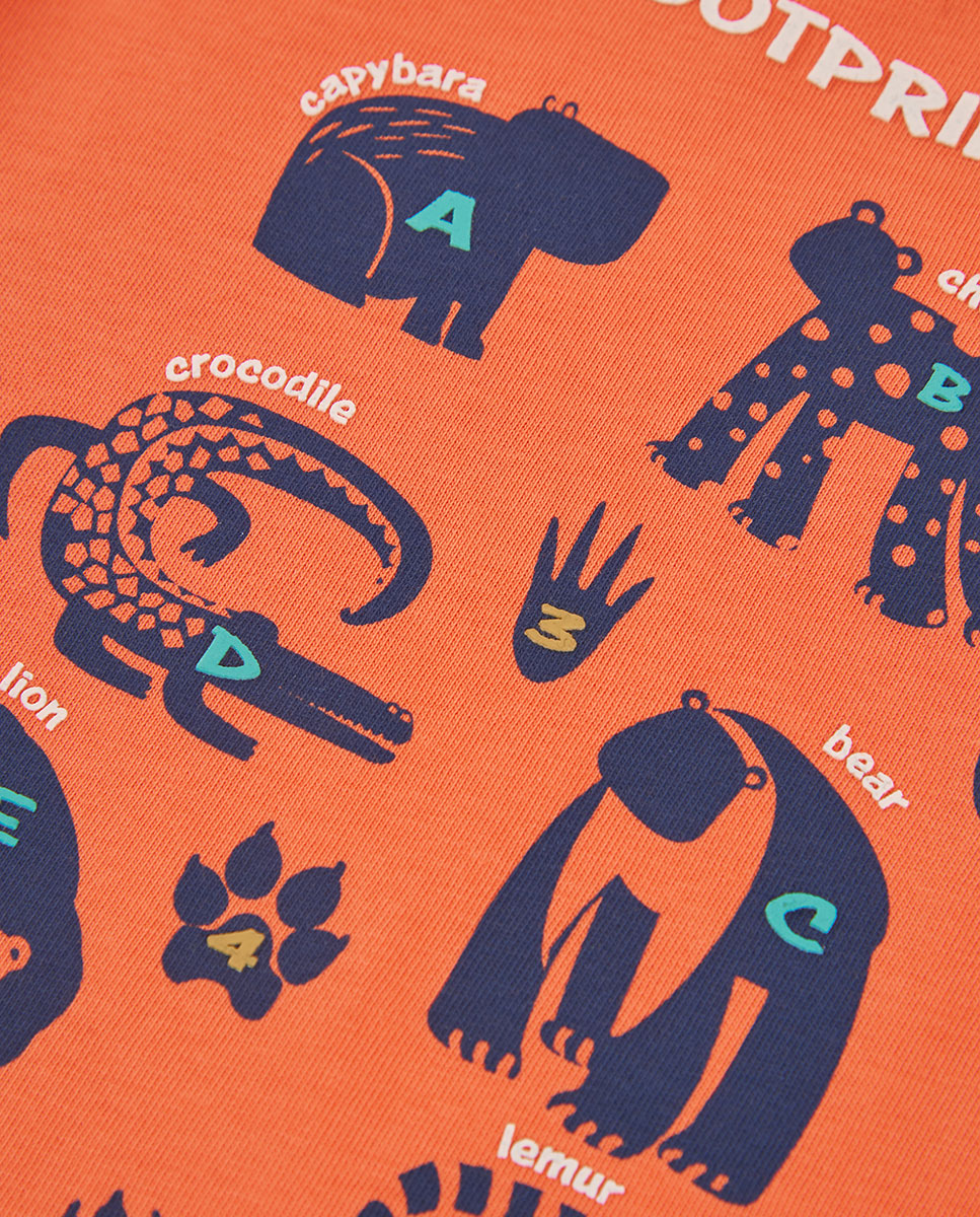 T-shirt de Algodão Infantil de Manga Comprida com Estampado Geométrico Laranja / Preto-3