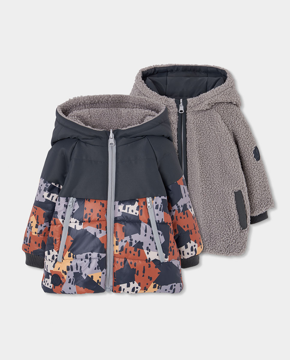 Parka Reversível Infantil com Capuz e Manga Comprida Laranja-1