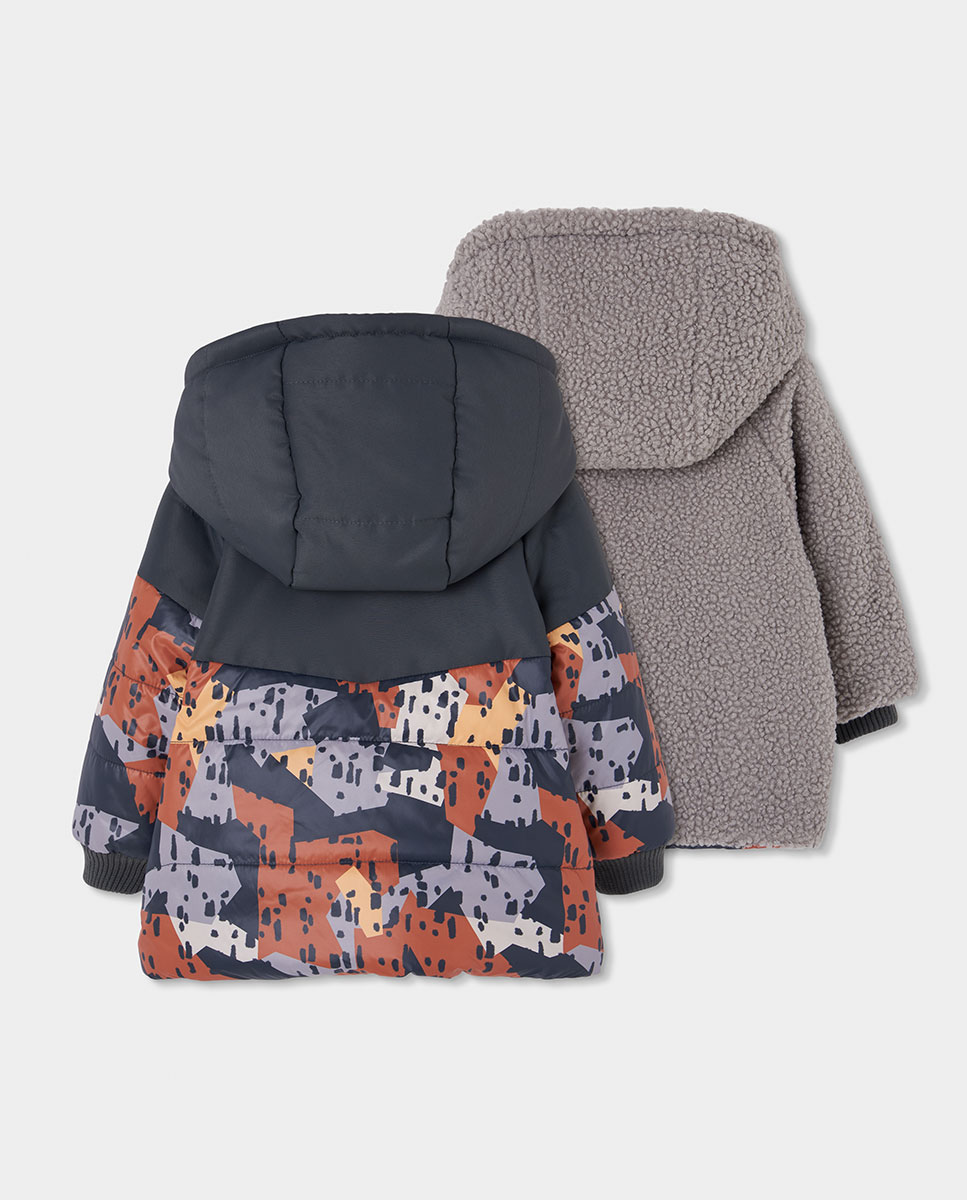Parka Reversível Infantil com Capuz e Manga Comprida Laranja-2
