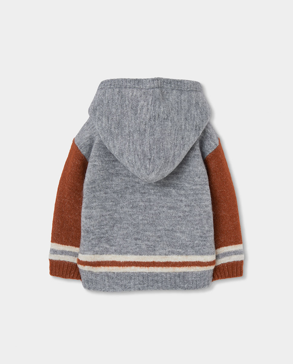 Casaco de Malha Infantil com Capuz e Fecho Zip Castanho / Branco gasto-2
