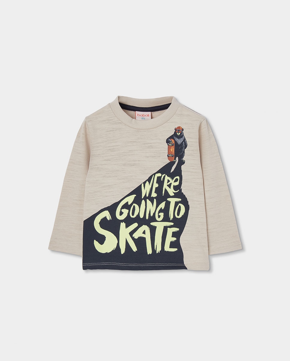 Imagem 0 de T-shirt de Algodão Infantil de Manga Comprida com Gola Redonda