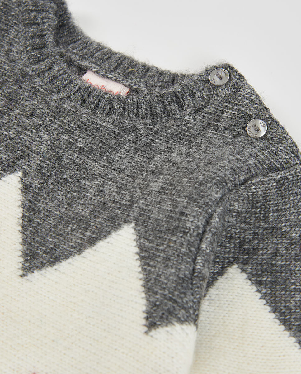 Camisola Infantil de Manga Comprida com Estampado de Cenefas Cinzento-3