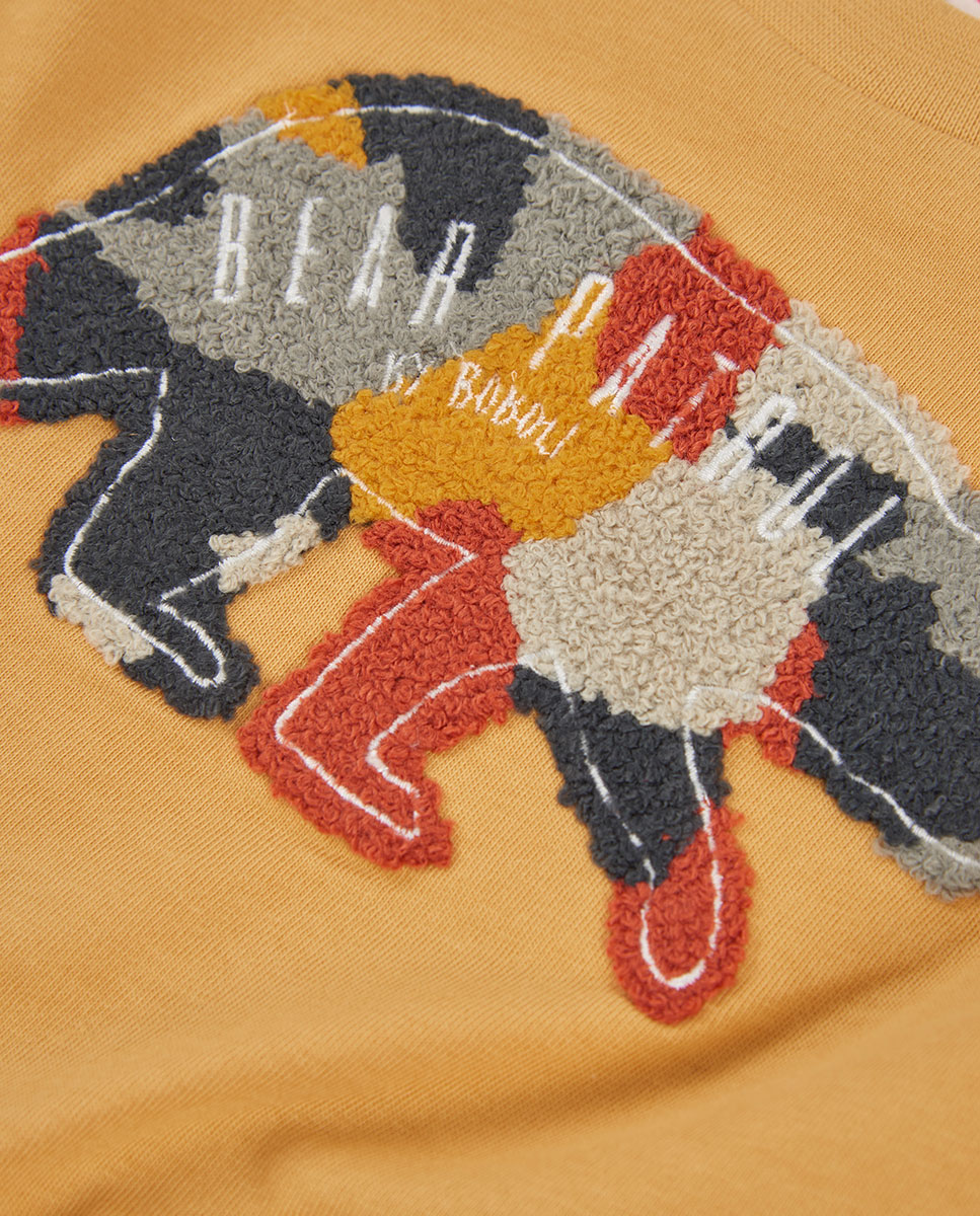 T-shirt de Algodão Infantil de Manga Comprida com Gola Redonda Multicolor-3